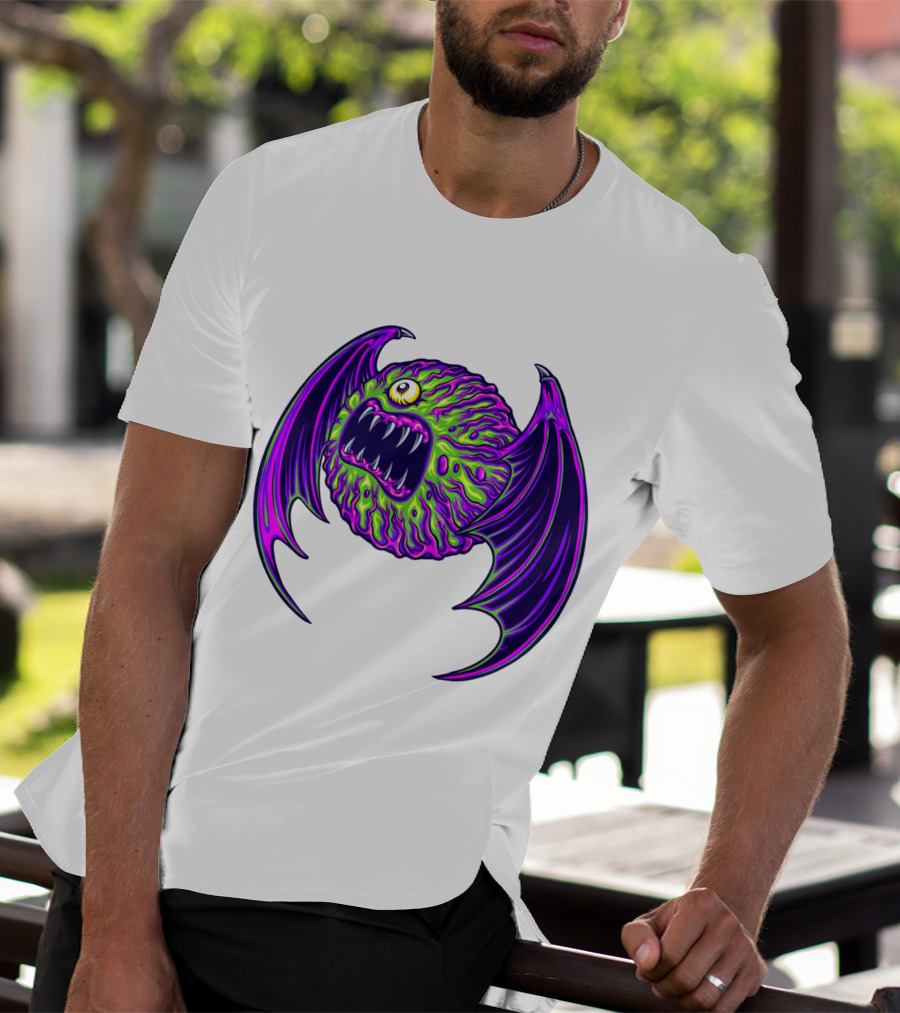 Scary Bat Zombie Monster With Glowing Green And Purple Wings T-Shirt