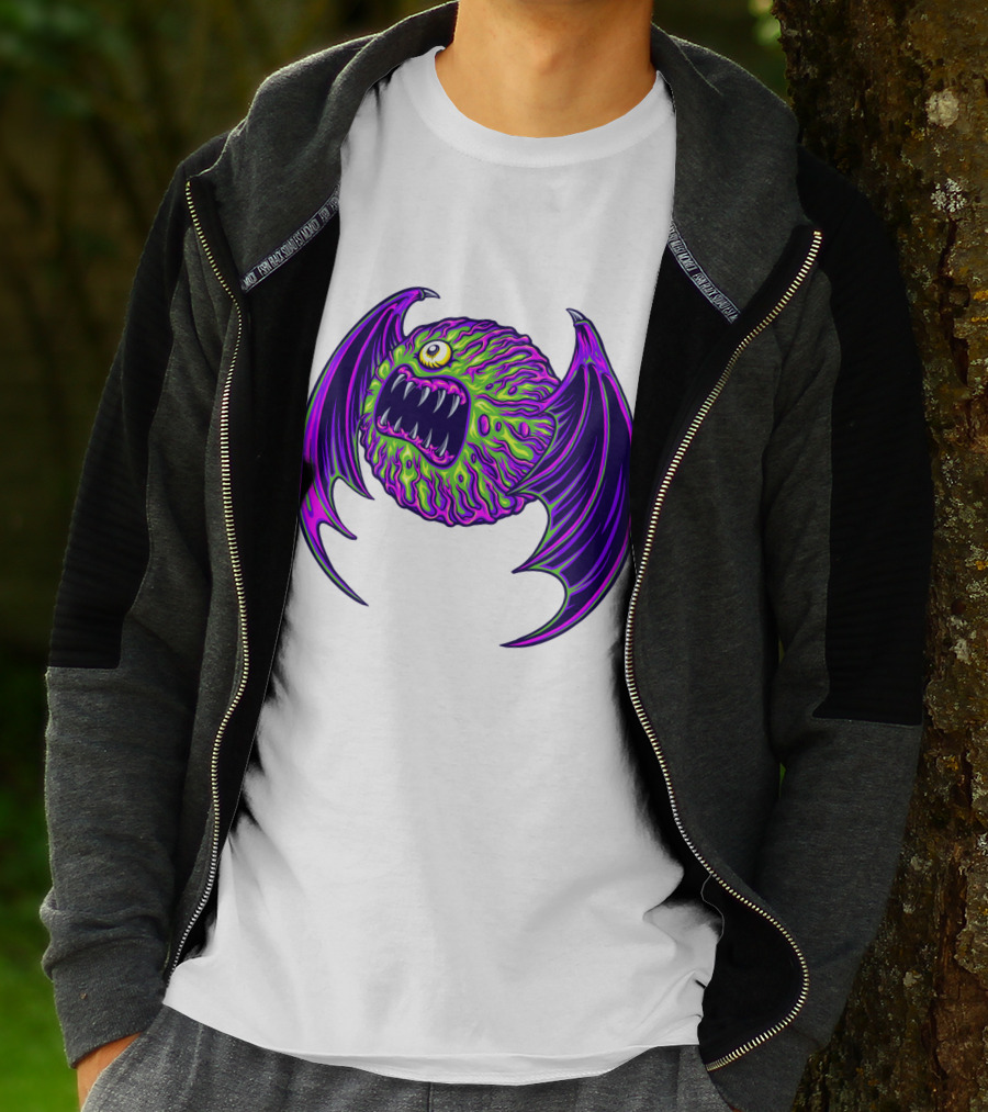Scary Bat Zombie Monster With Glowing Green And Purple Wings T-Shirt
