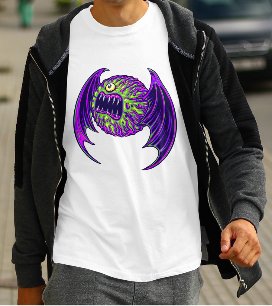 Scary Bat Zombie Monster With Glowing Green And Purple Wings T-Shirt