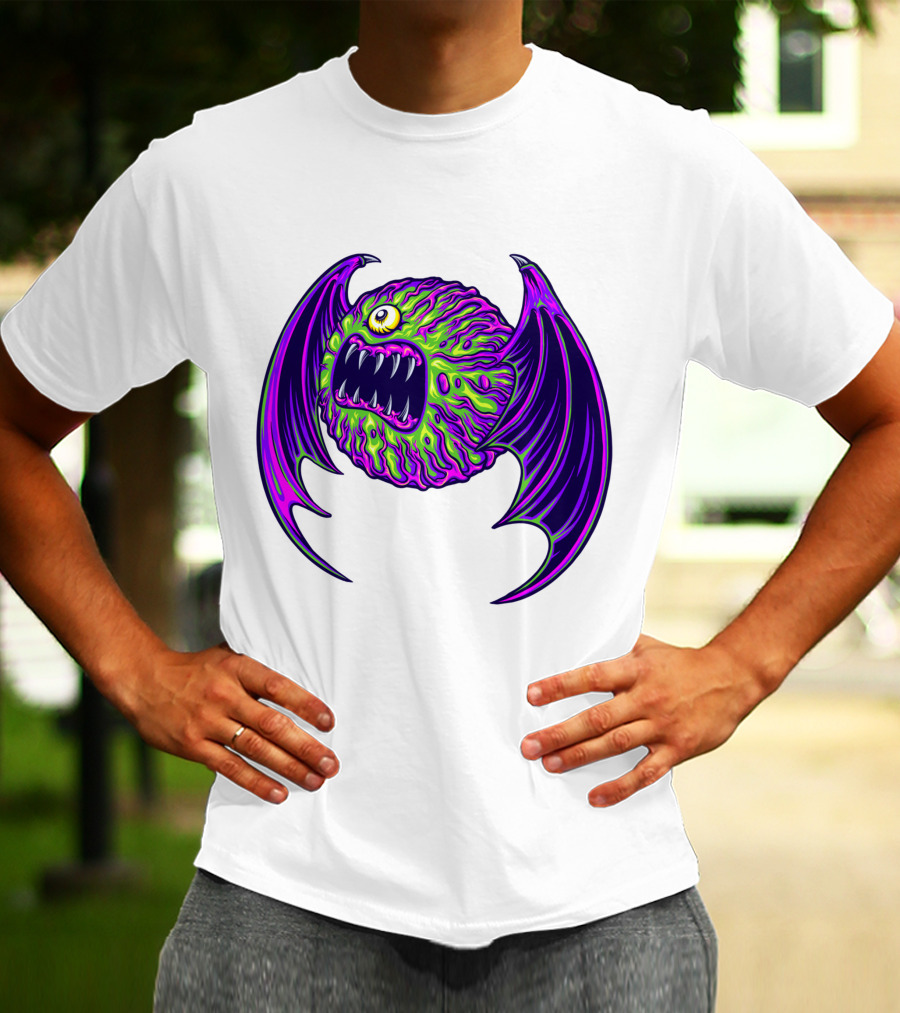 Scary Bat Zombie Monster With Glowing Green And Purple Wings T-Shirt