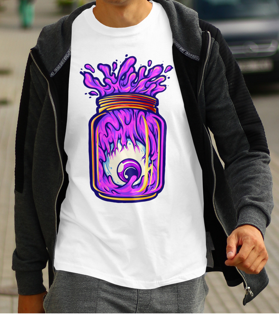 Zombie Eyeball Jar Overflowing With Purple Liquid T-Shirt