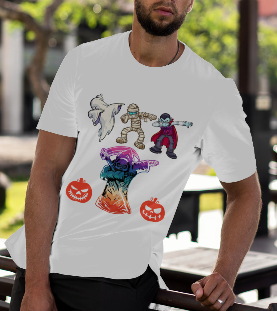 Halloween Dabbing Trick Or Treat Ghost Mummy Vampire Grim Reaper Pumpkins T-Shirt