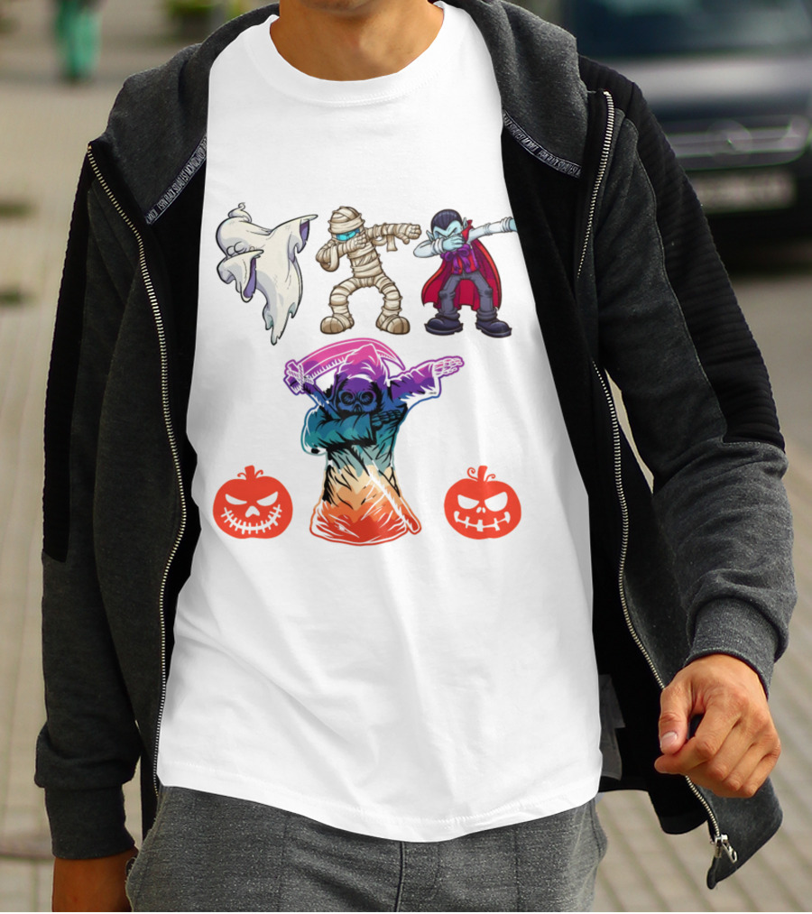 Halloween Dabbing Trick Or Treat Ghost Mummy Vampire Grim Reaper Pumpkins T-Shirt