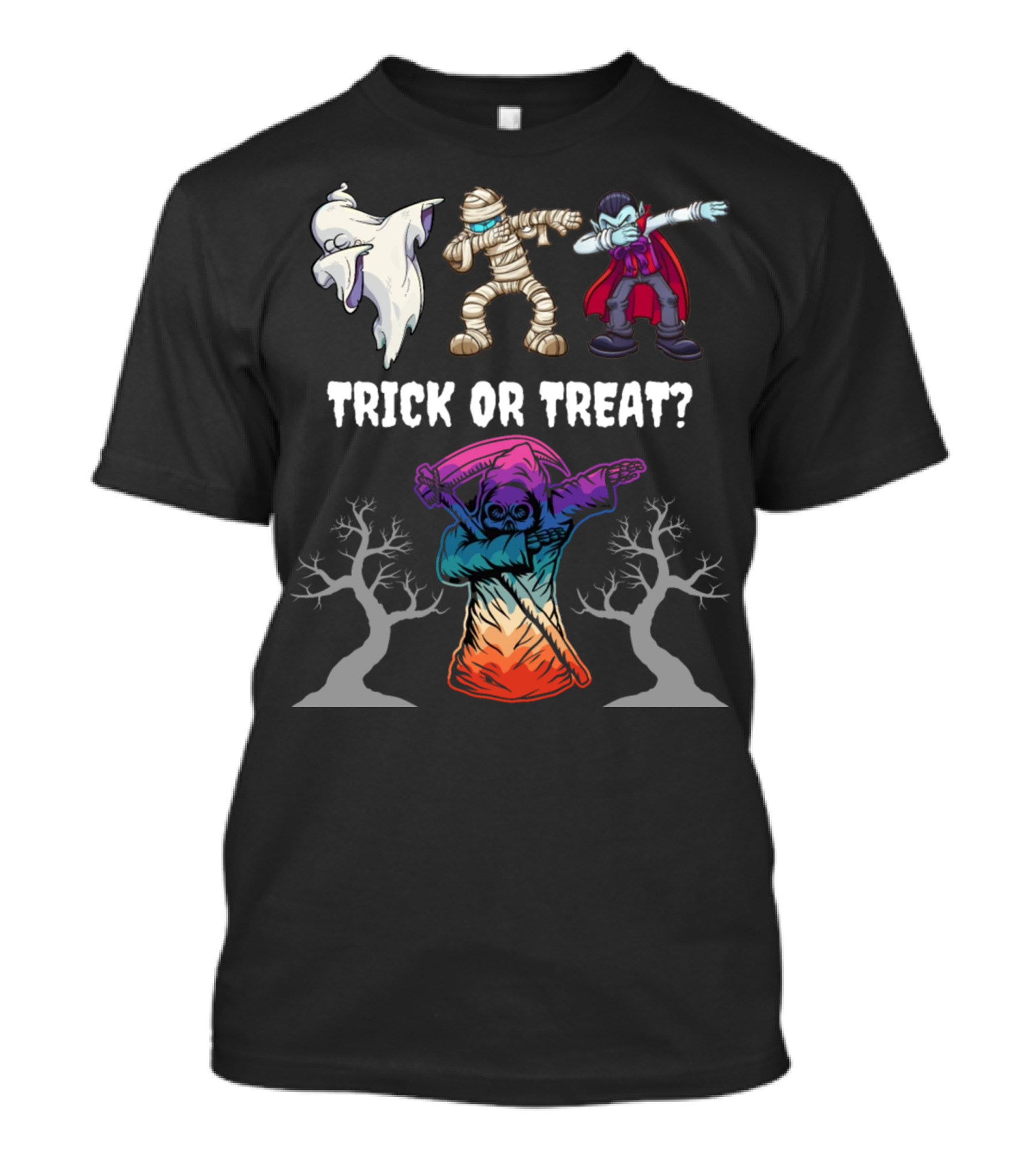 Trick Or Treat Halloween Dabbing Ghost Mummy Vampire Grim Reaper T-Shirt