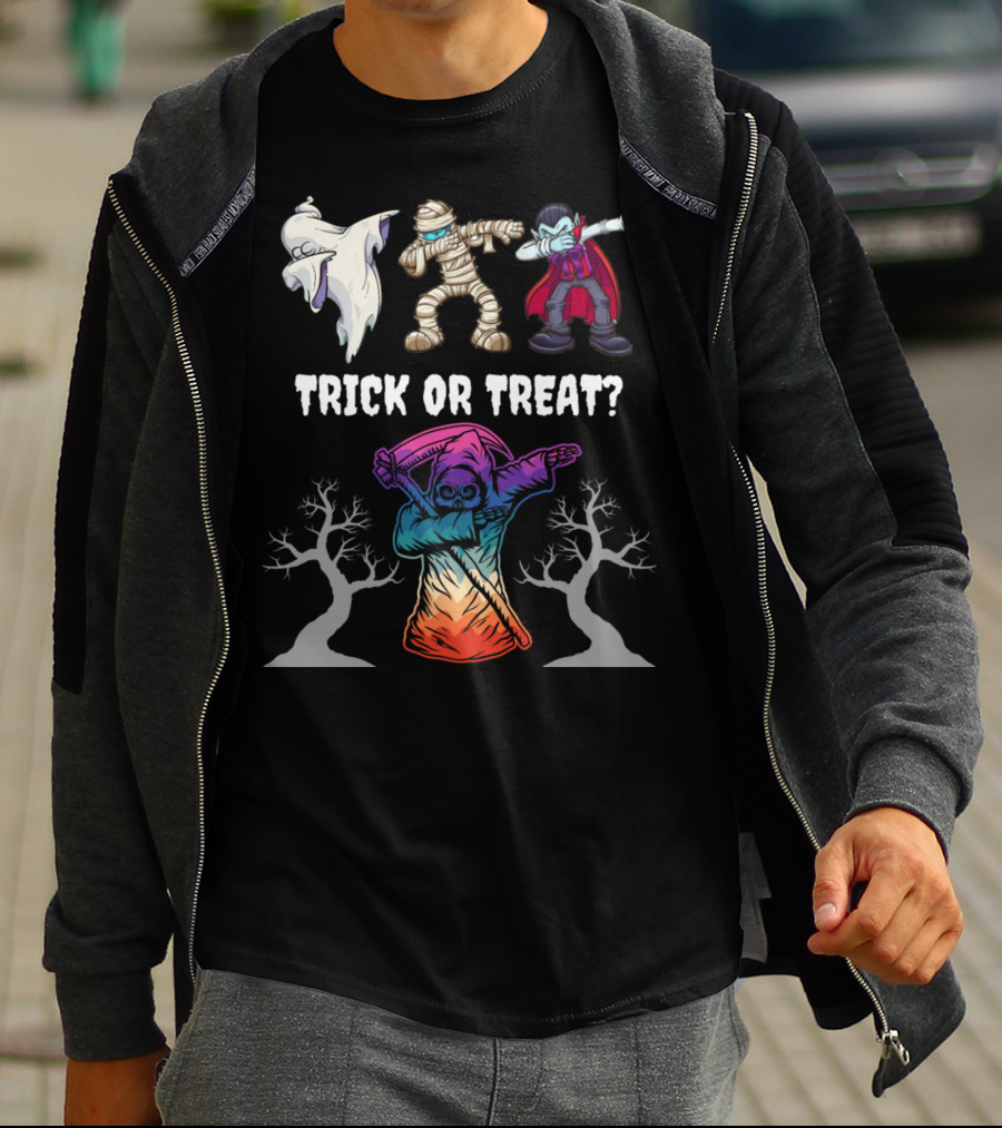 Trick Or Treat Halloween Dabbing Ghost Mummy Vampire Grim Reaper T-Shirt