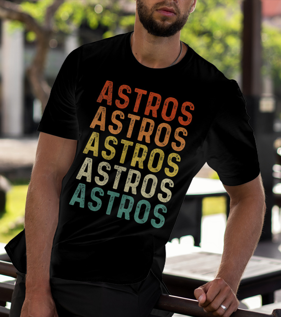 Astros Retro Multicolor Vintage Style Repeated Text T-Shirt