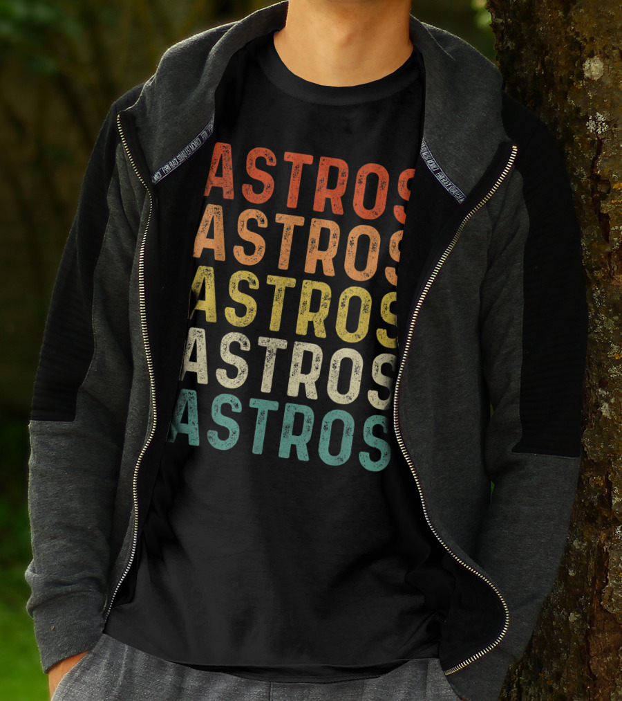 Astros Retro Multicolor Vintage Style Repeated Text T-Shirt