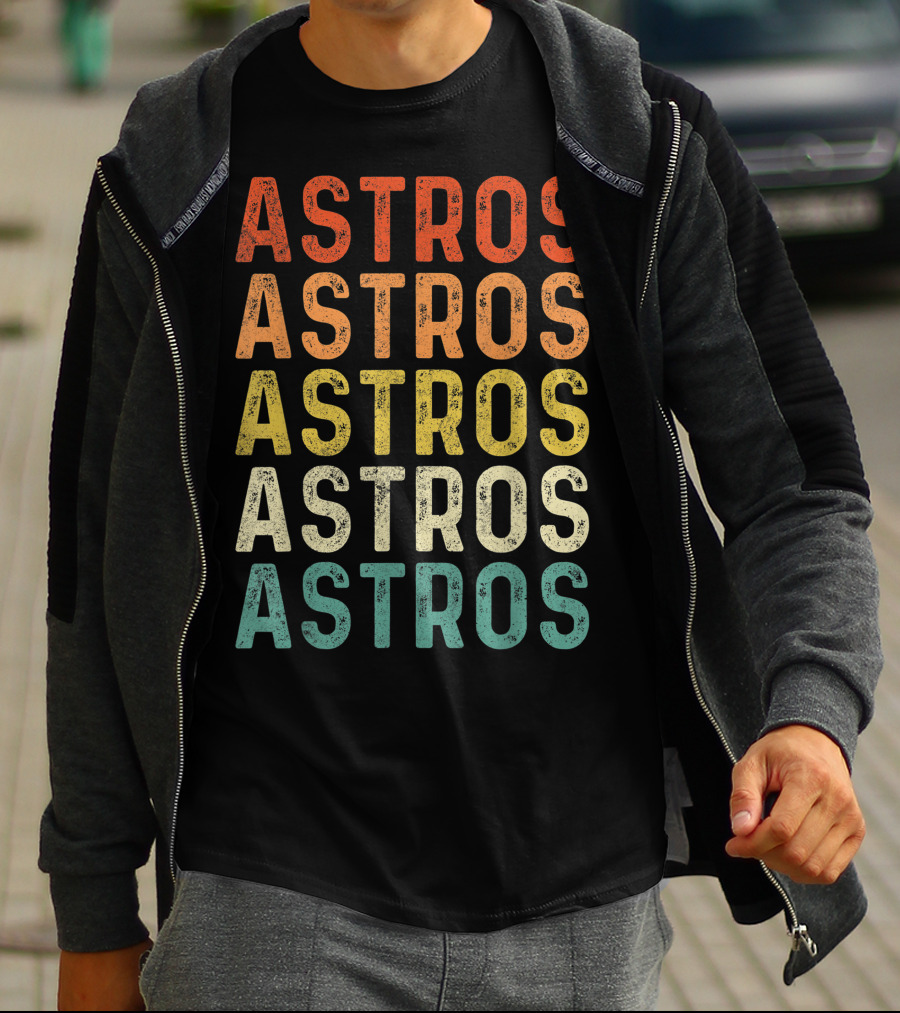 Astros Retro Multicolor Vintage Style Repeated Text T-Shirt