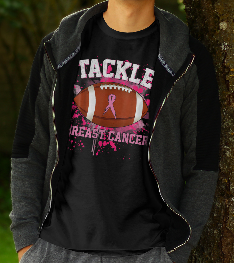 Tackle Breast Cancer Football Pink Ribbon Awareness T-Shirt
