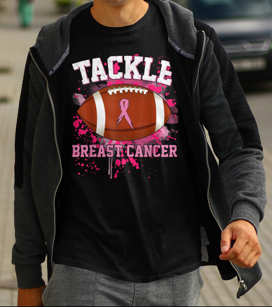 Tackle Breast Cancer Football Pink Ribbon Awareness T-Shirt