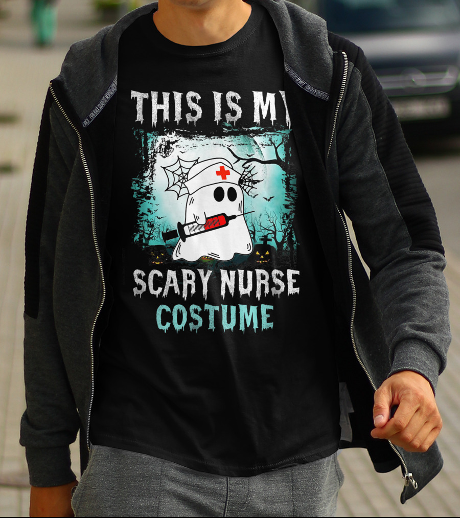 THIS IS MY SCARY NURSE COSTUME Ghost With Syringe And Spider Webs T-Shirt