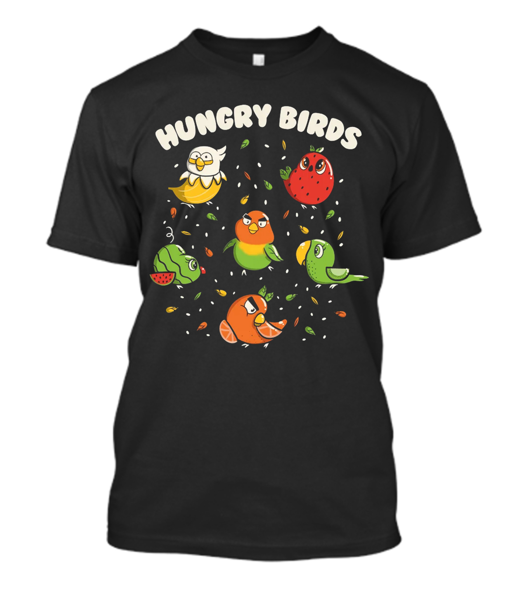 Hungry Birds Parrots Fruit Characters T-Shirt