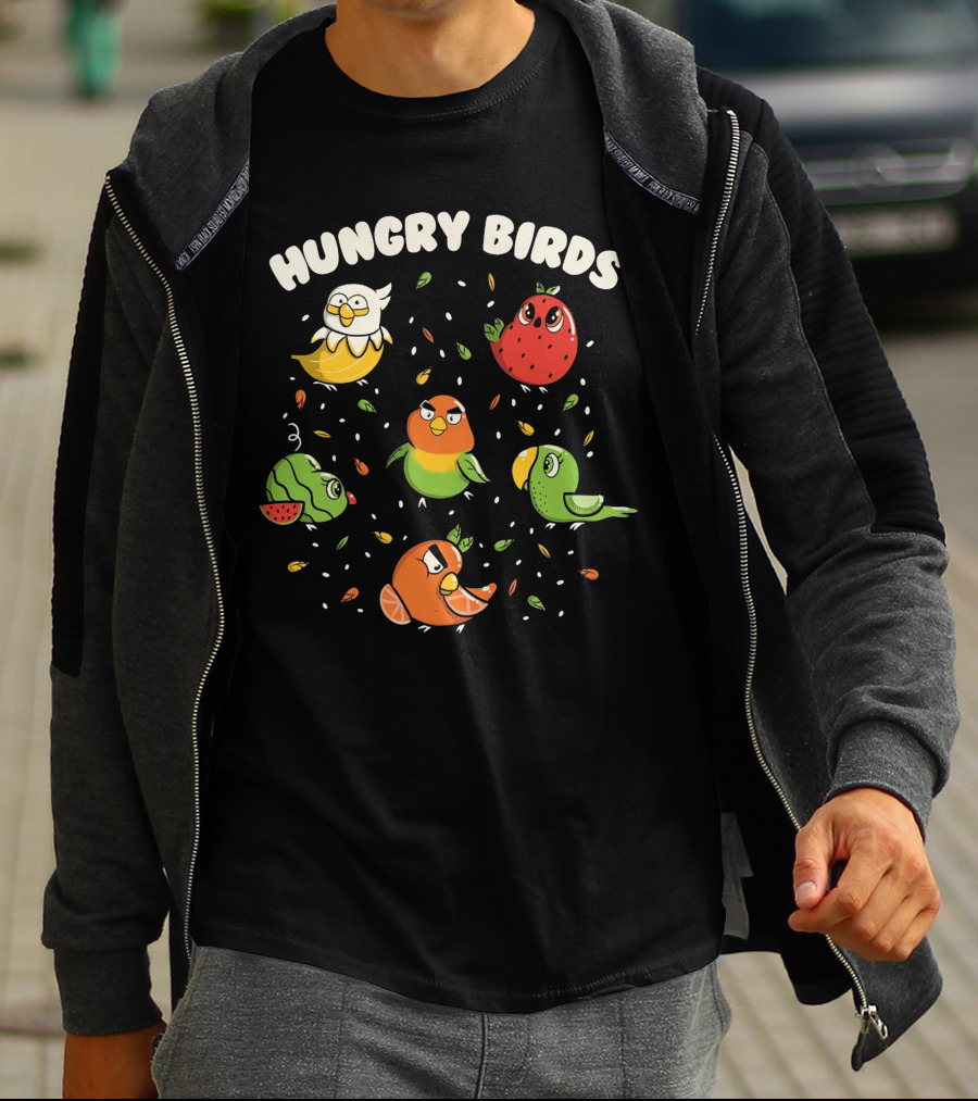 Hungry Birds Parrots Fruit Characters T-Shirt