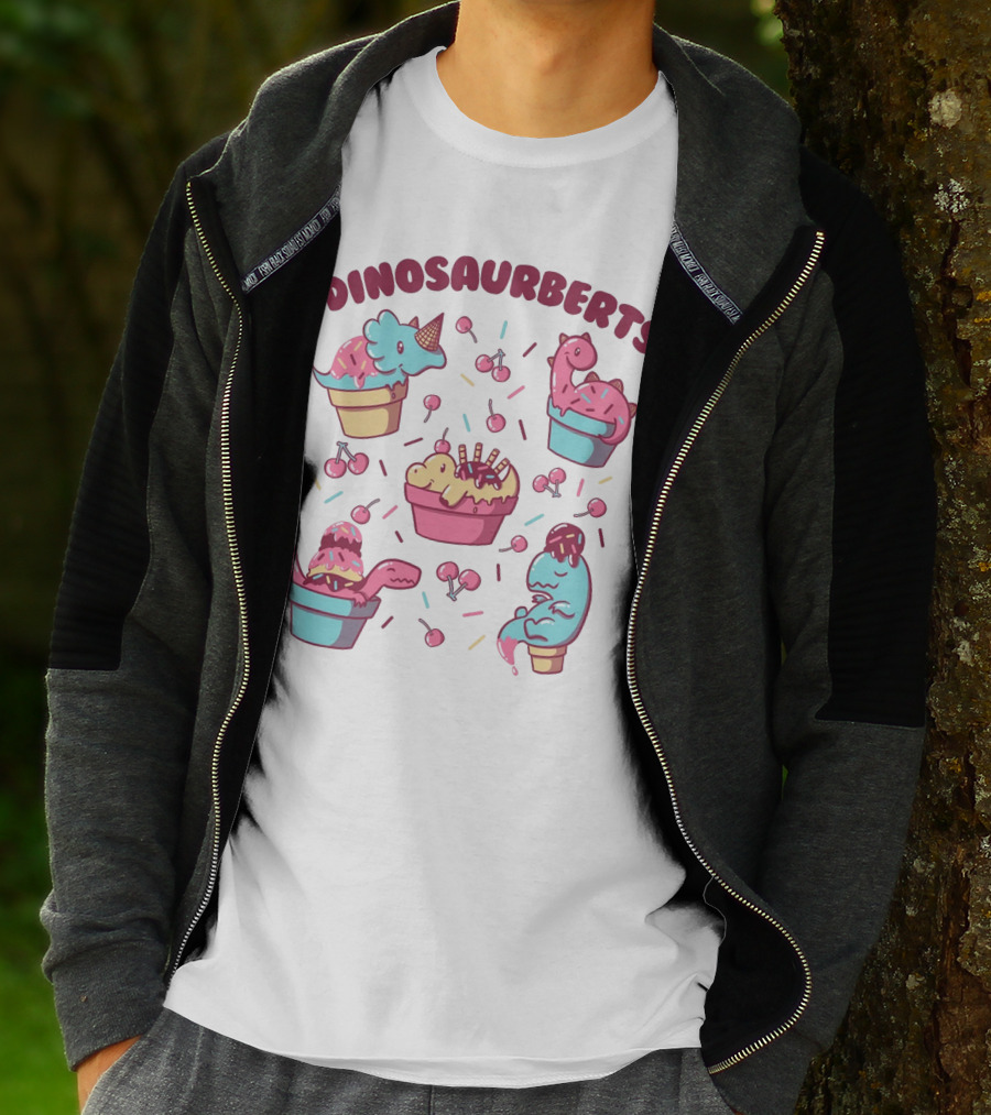 Dinosaurberts Kawaii Ice Cream And Cherries Delight T-Shirt