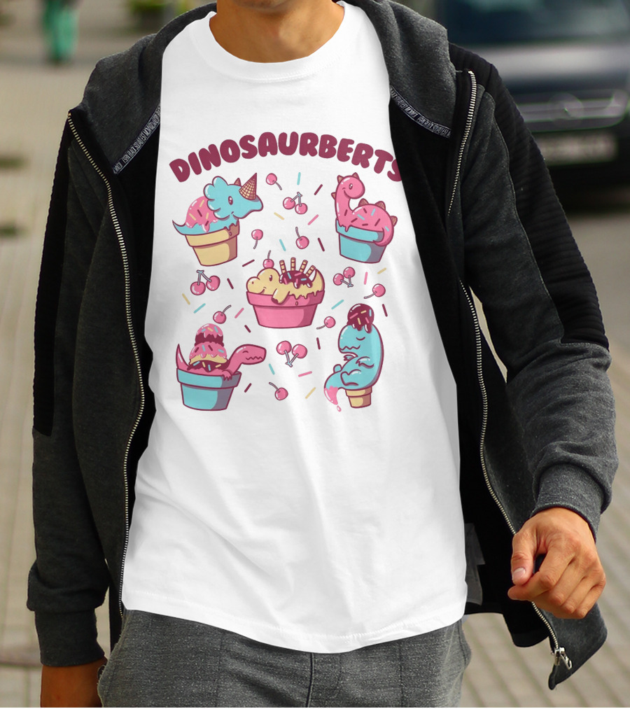 Dinosaurberts Kawaii Ice Cream And Cherries Delight T-Shirt