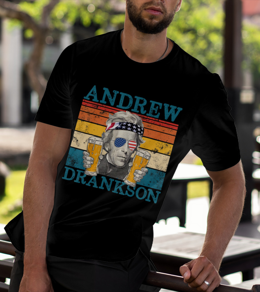 ANDREW DRANKSON Vintage American Flag Beer T-Shirt