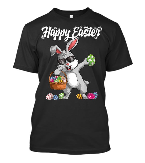 Happy Easter Dabbing Rabbit With Basket And Eggs T-Shirt