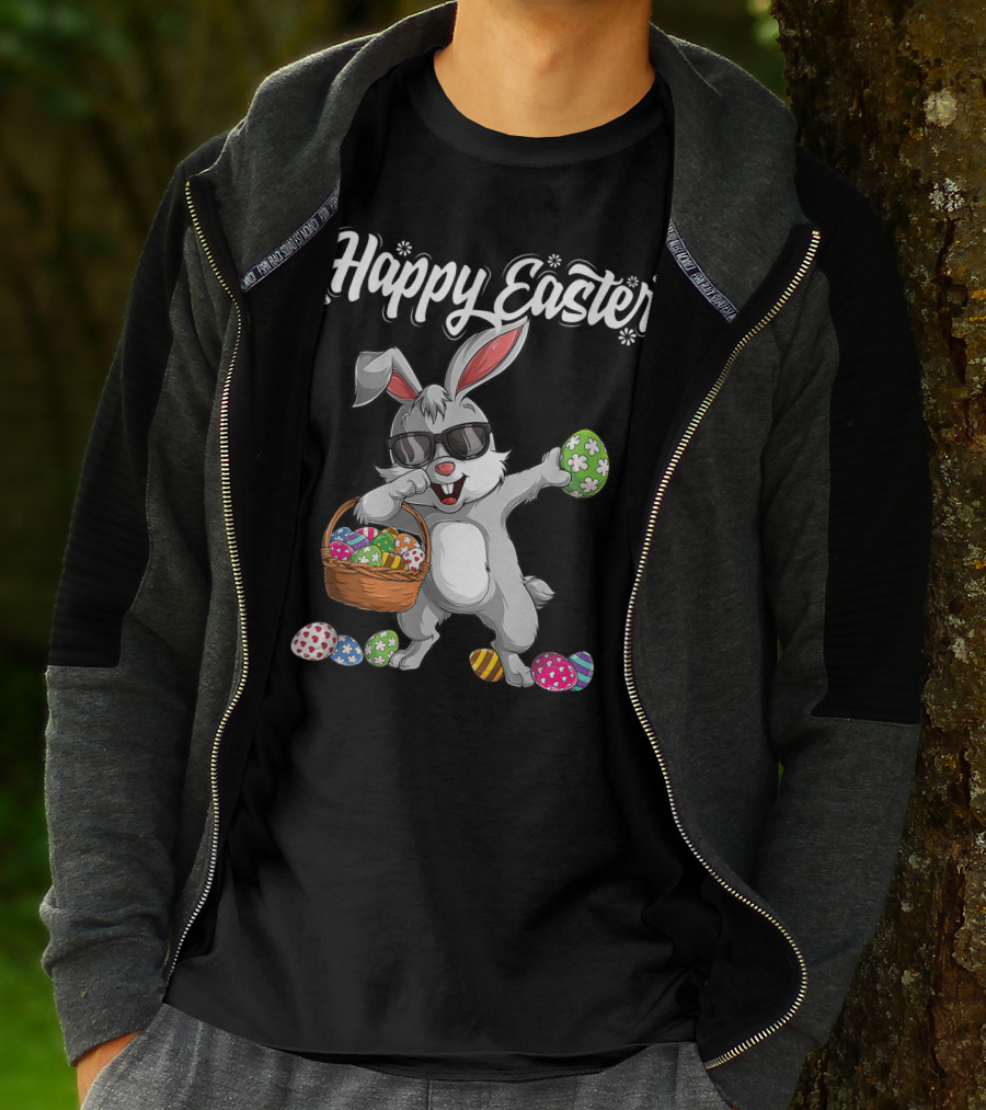 Happy Easter Dabbing Rabbit With Basket And Eggs T-Shirt