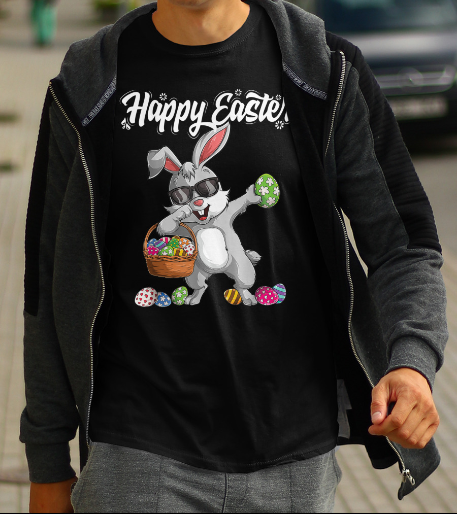 Happy Easter Dabbing Rabbit With Basket And Eggs T-Shirt