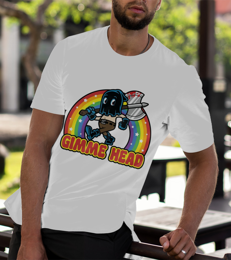 Gimme Head Colorful Hooded Figure With Bloody Axe And Rainbow T-Shirt