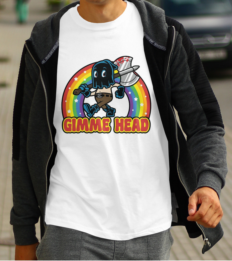 Gimme Head Colorful Hooded Figure With Bloody Axe And Rainbow T-Shirt