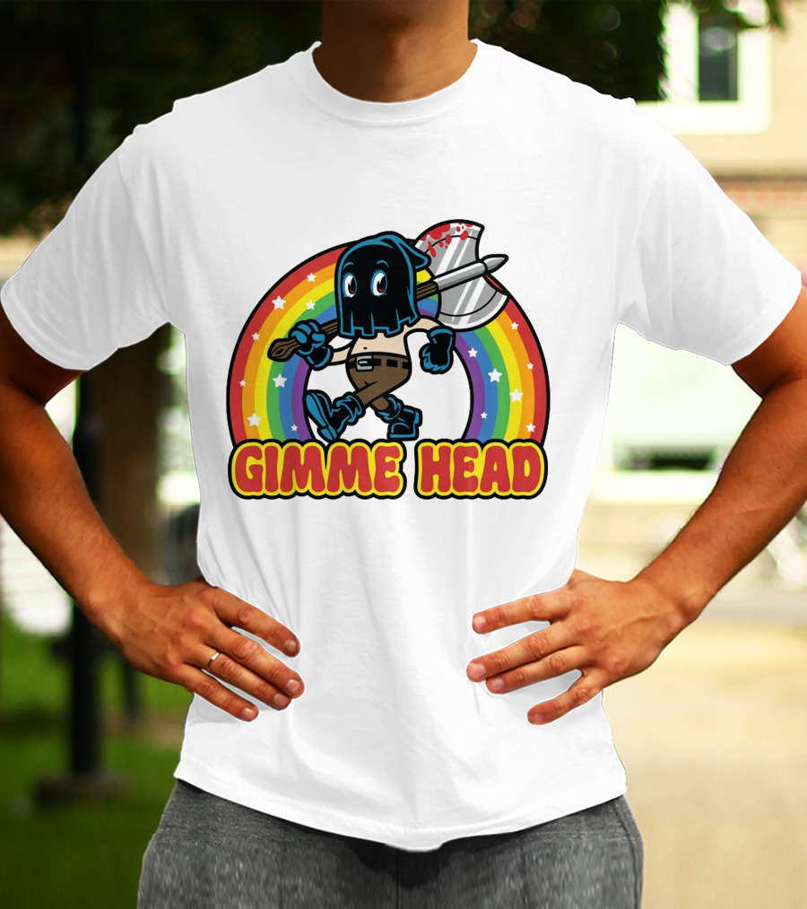 Gimme Head Colorful Hooded Figure With Bloody Axe And Rainbow T-Shirt