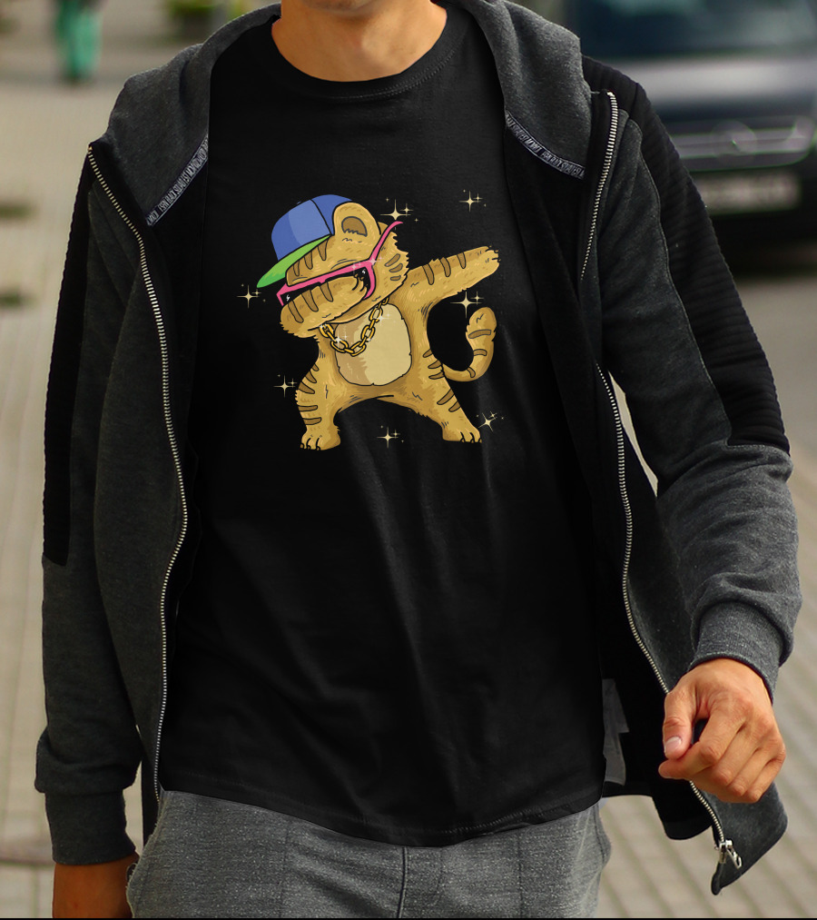 Hip Hop Cat Dab With Cap And Gold Chain T-Shirt