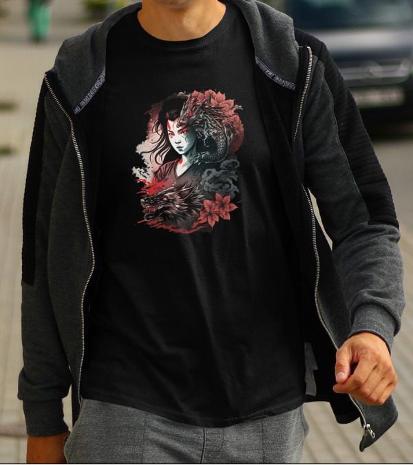 Dragon Boy Red Lotus Warrior With Dragon And Wolf Elements T-Shirt
