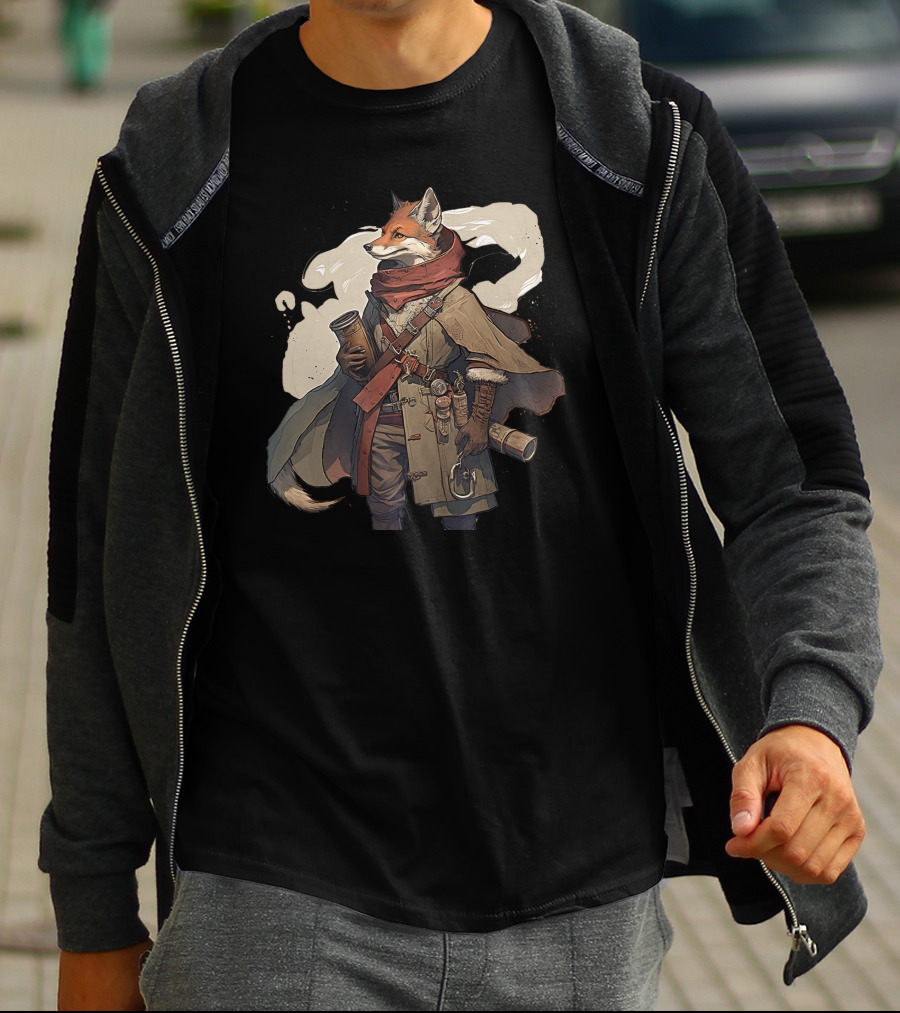 Fox Adventurer With Scrolls And Scarf T-Shirt