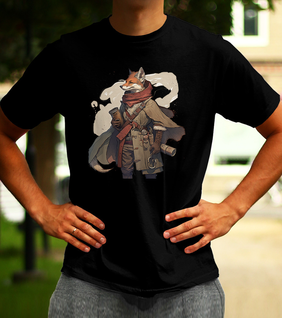 Fox Adventurer With Scrolls And Scarf T-Shirt