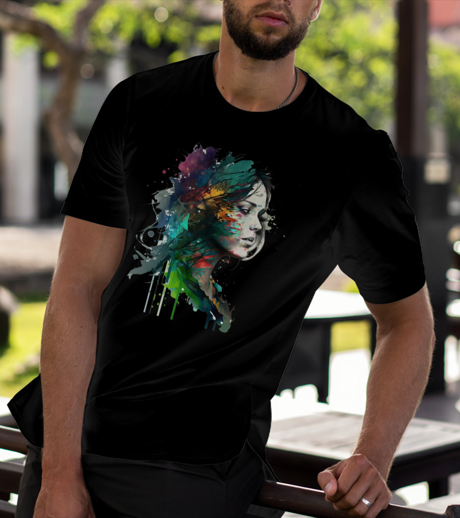 Abstract Beauty Girl Watercolor Splashes T-Shirt