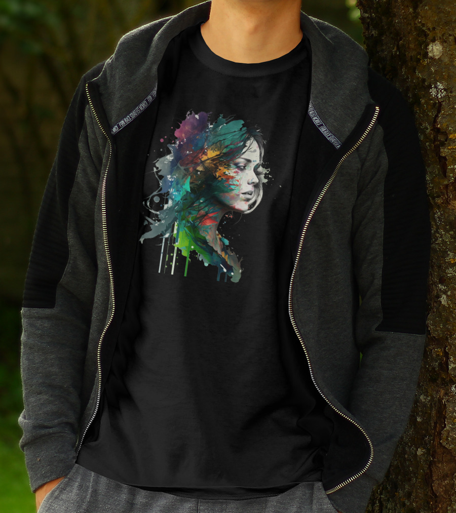 Abstract Beauty Girl Watercolor Splashes T-Shirt