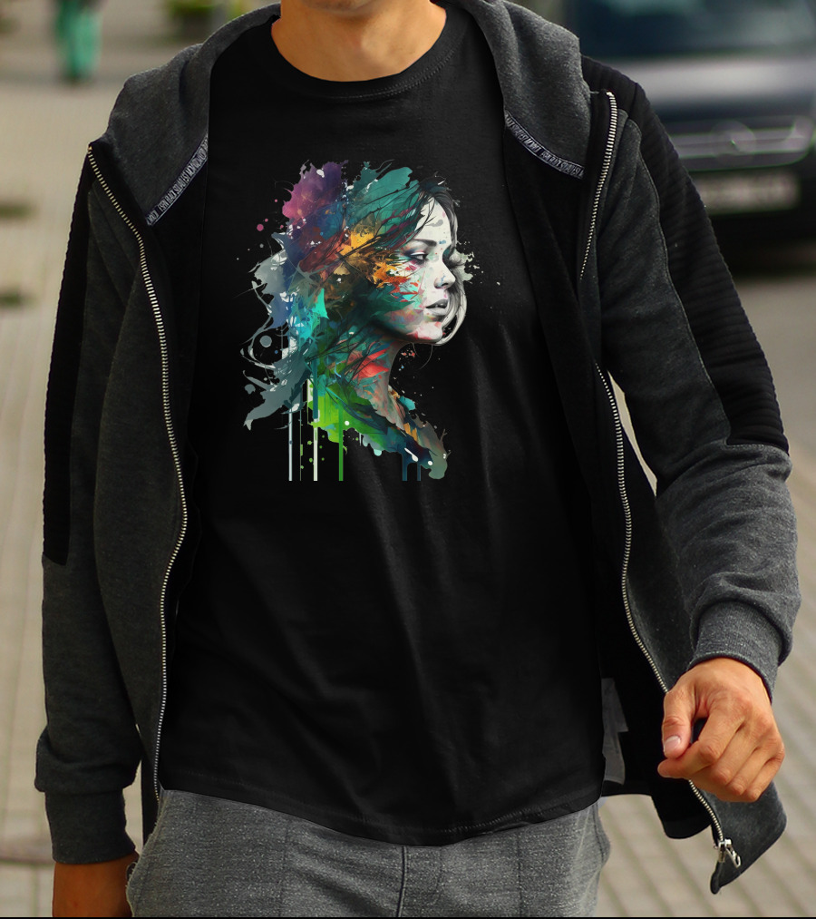 Abstract Beauty Girl Watercolor Splashes T-Shirt