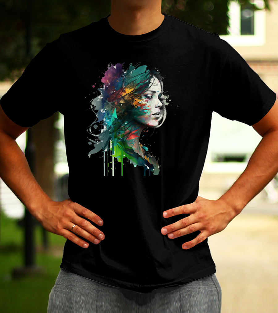 Abstract Beauty Girl Watercolor Splashes T-Shirt