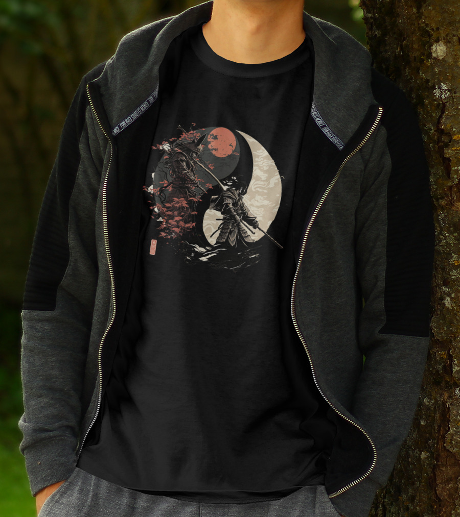 Samurai Yin Yang Red Moon T-Shirt