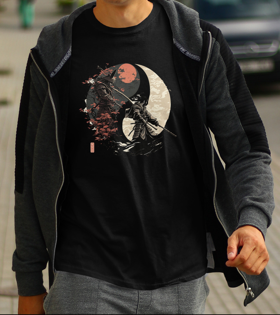 Samurai Yin Yang Red Moon T-Shirt