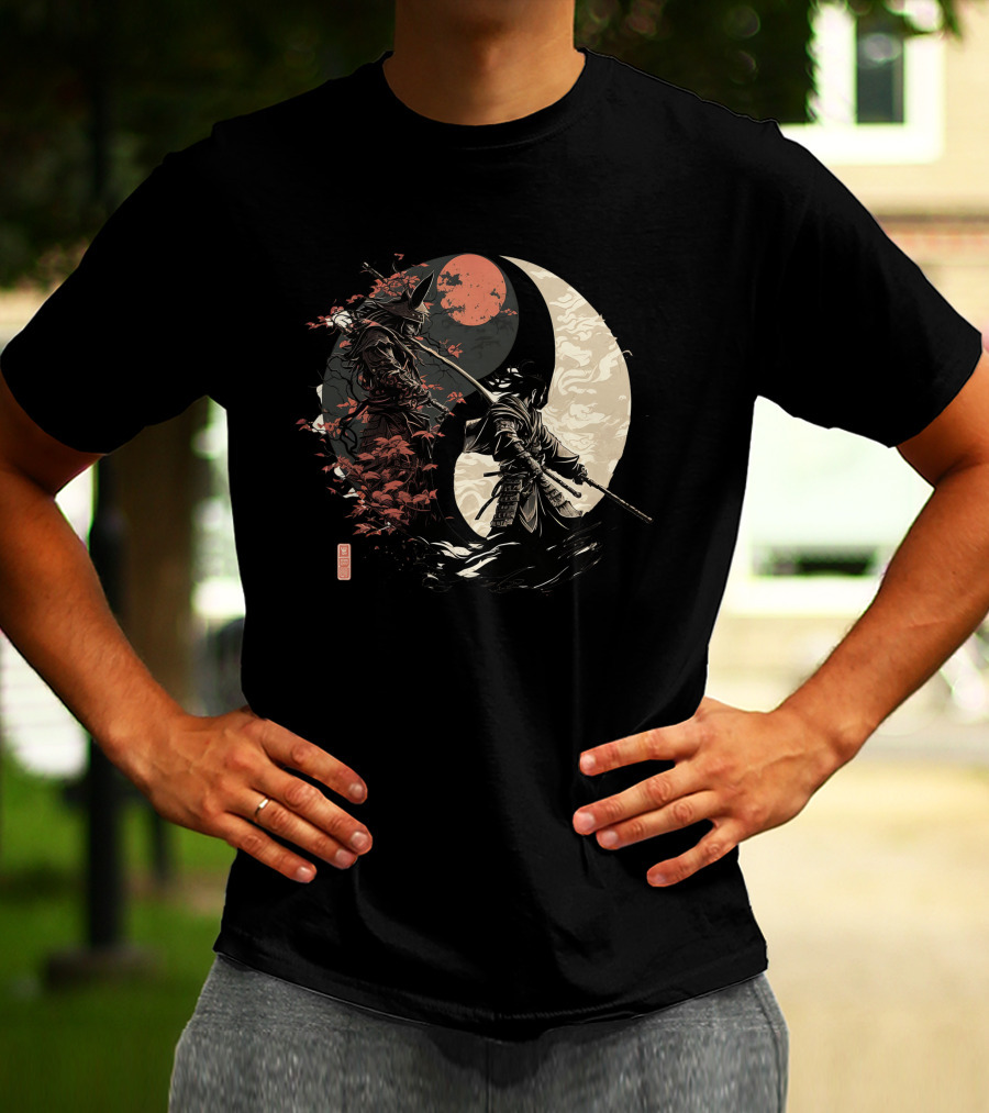 Samurai Yin Yang Red Moon T-Shirt