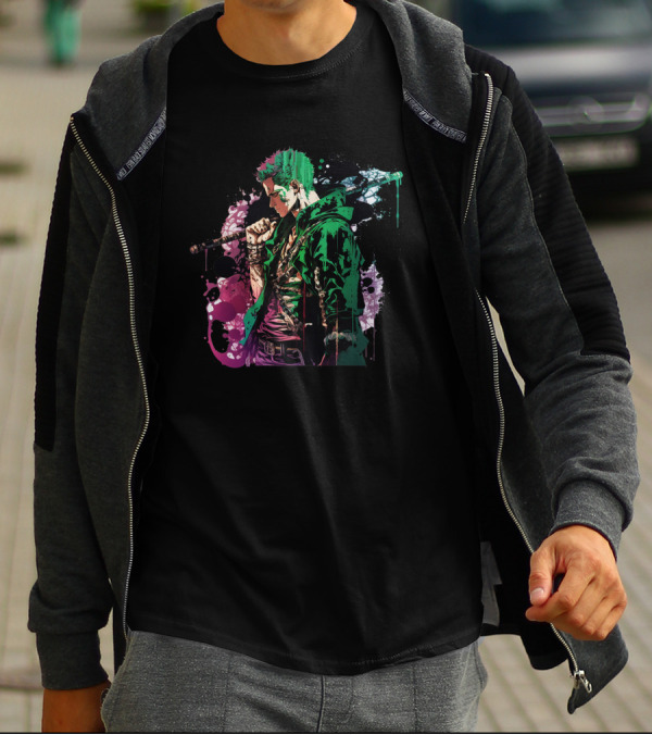 Roronoa Zoro Vibrant Watercolor Style One Piece Fan T-Shirt