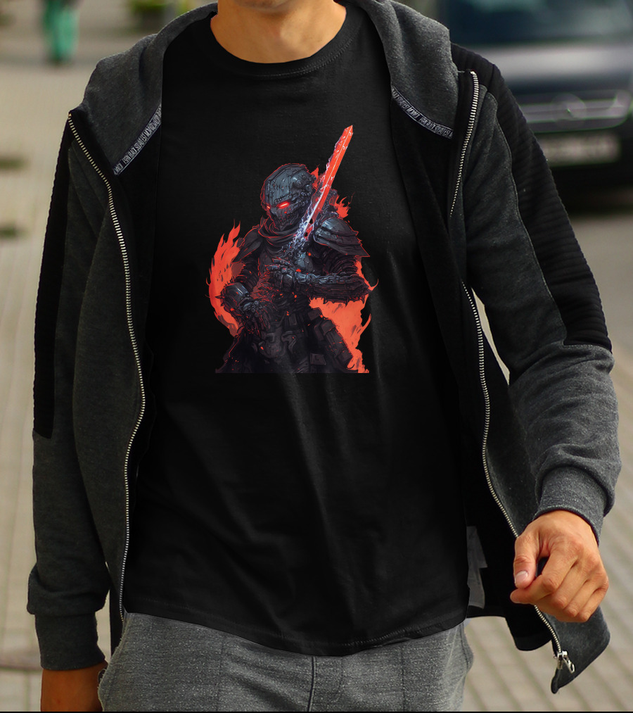 Magitek Zombie Trooper Fiery Cyborg Warrior With Glowing Sword T-Shirt