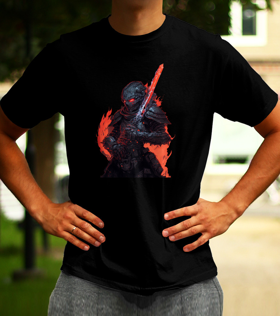 Magitek Zombie Trooper Fiery Cyborg Warrior With Glowing Sword T-Shirt
