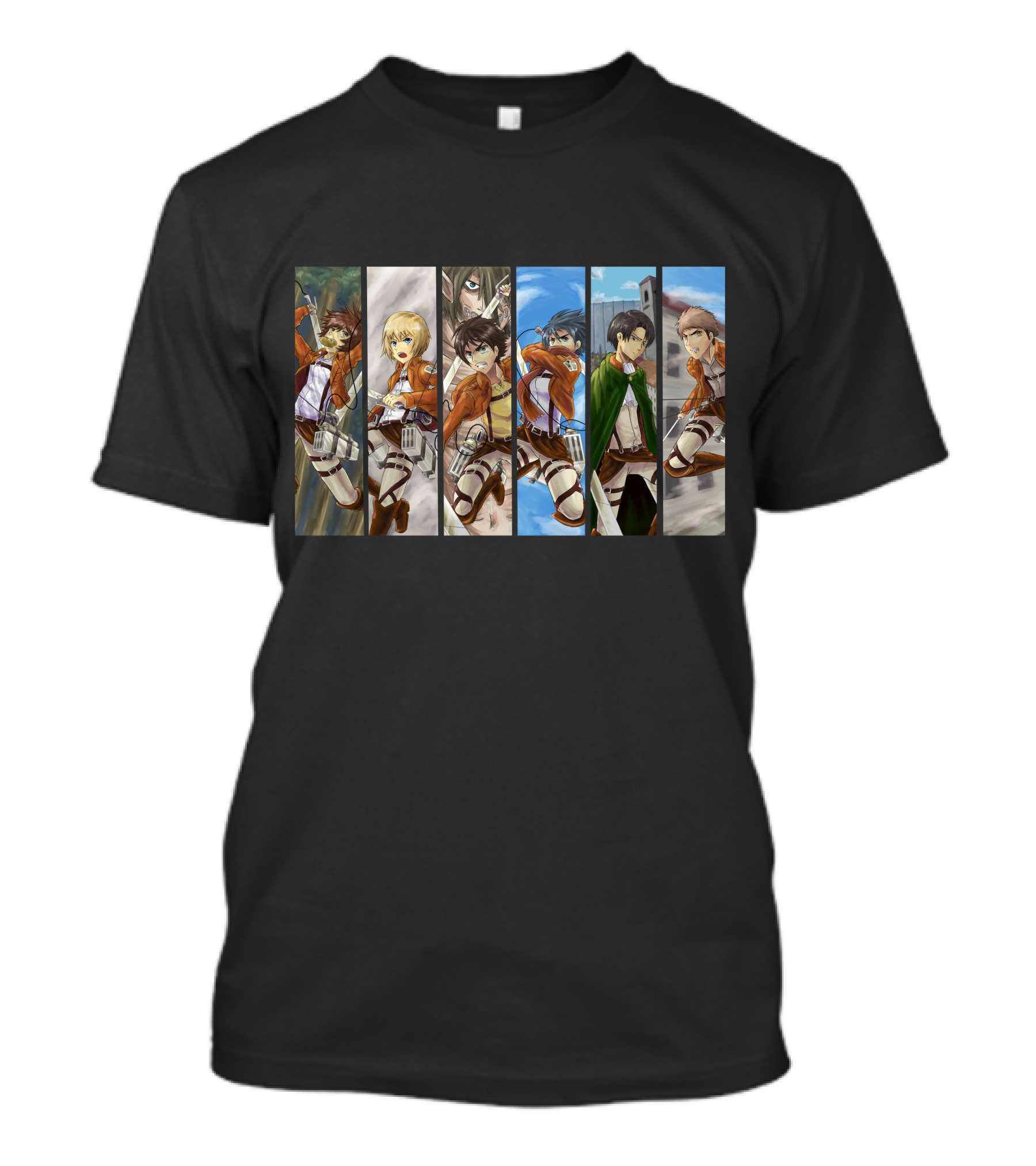 Scout Regiment Levi Team Attack Titan Anime Series Characters Panel T-Shirt