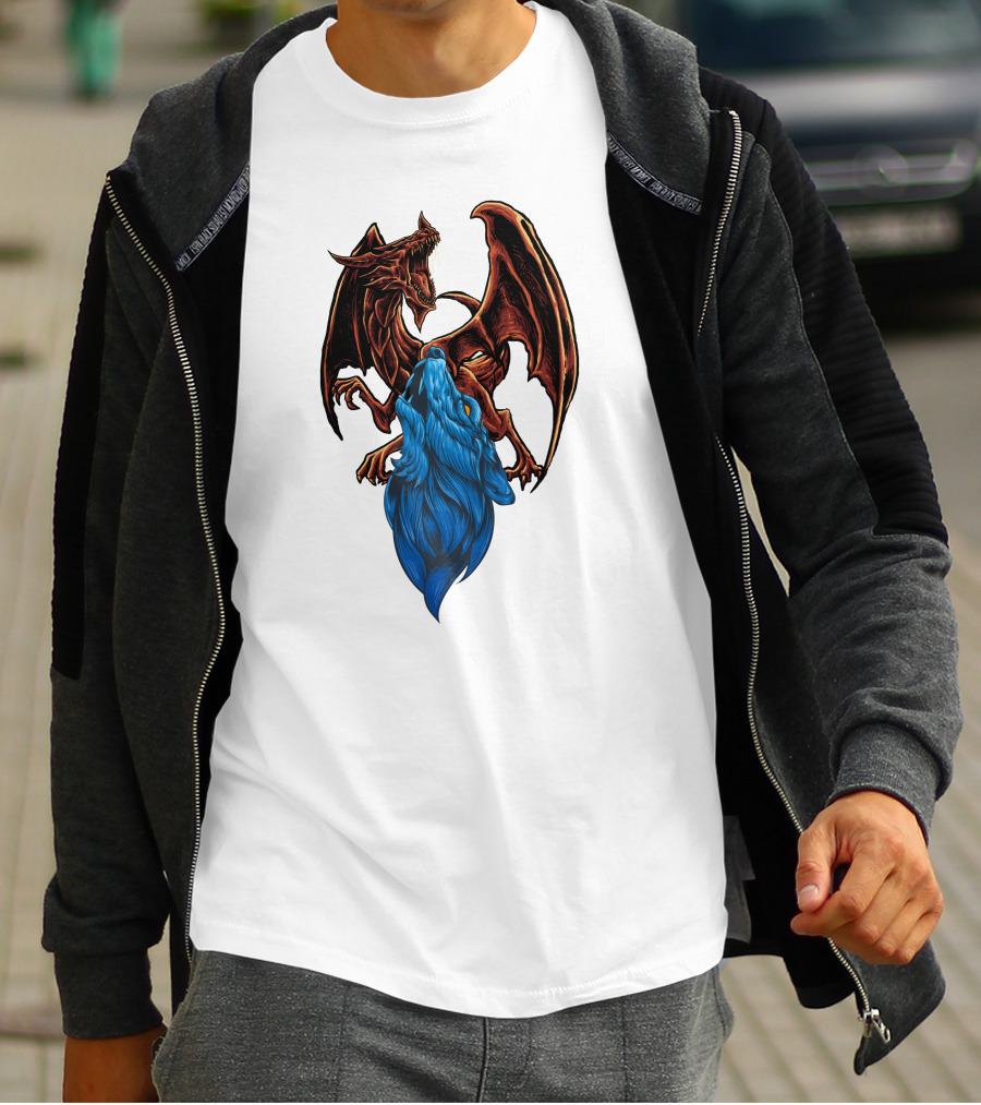 DRAGON Red And Blue Mythical Creature T-Shirt