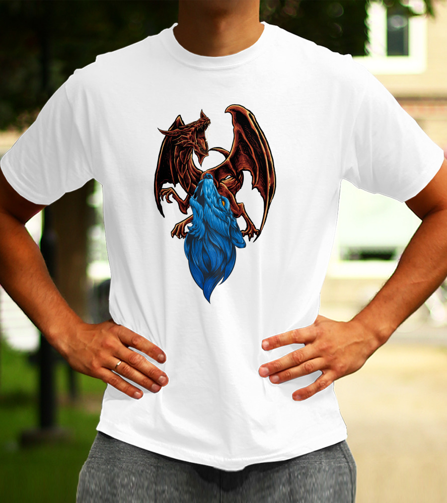 DRAGON Red And Blue Mythical Creature T-Shirt