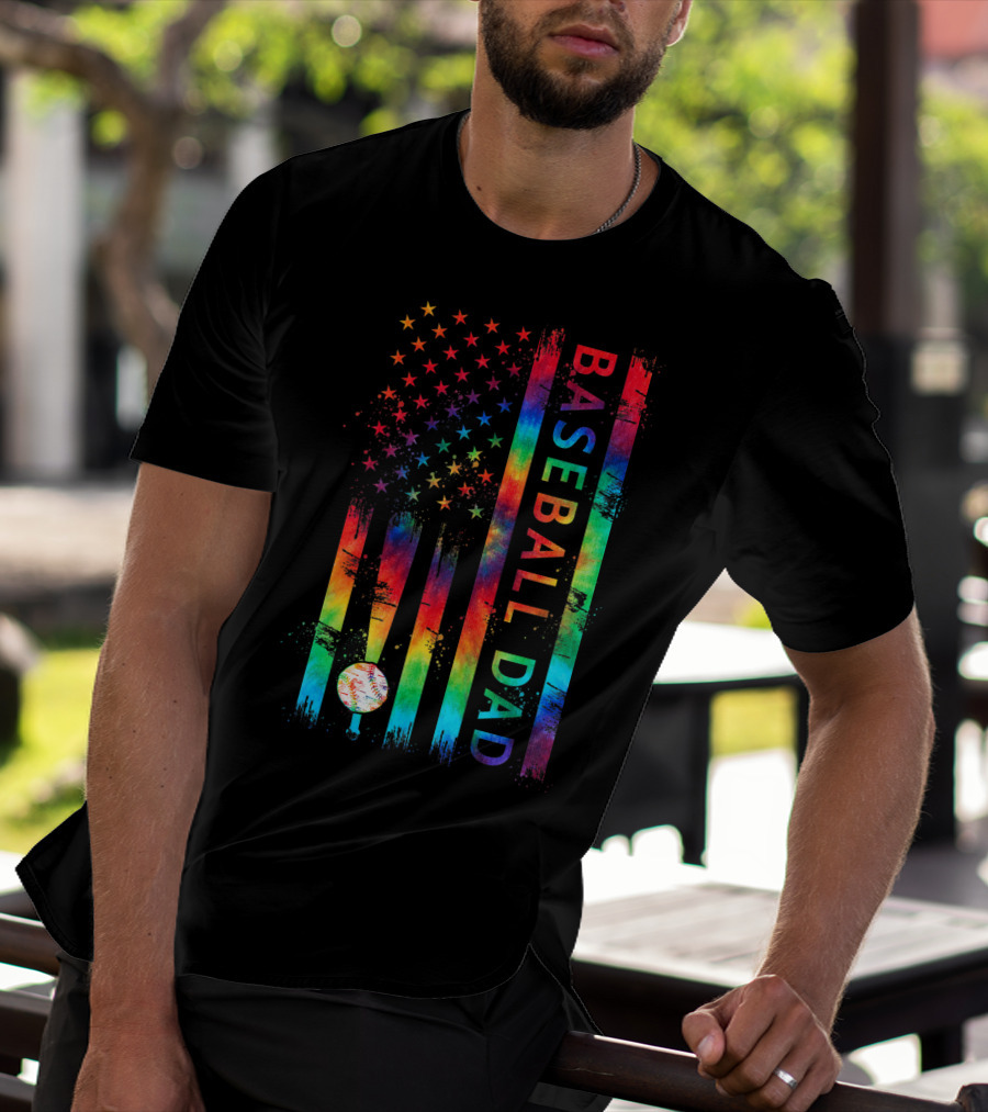 American Flag Tie Dye Baseball Dad Pride Team T-Shirt