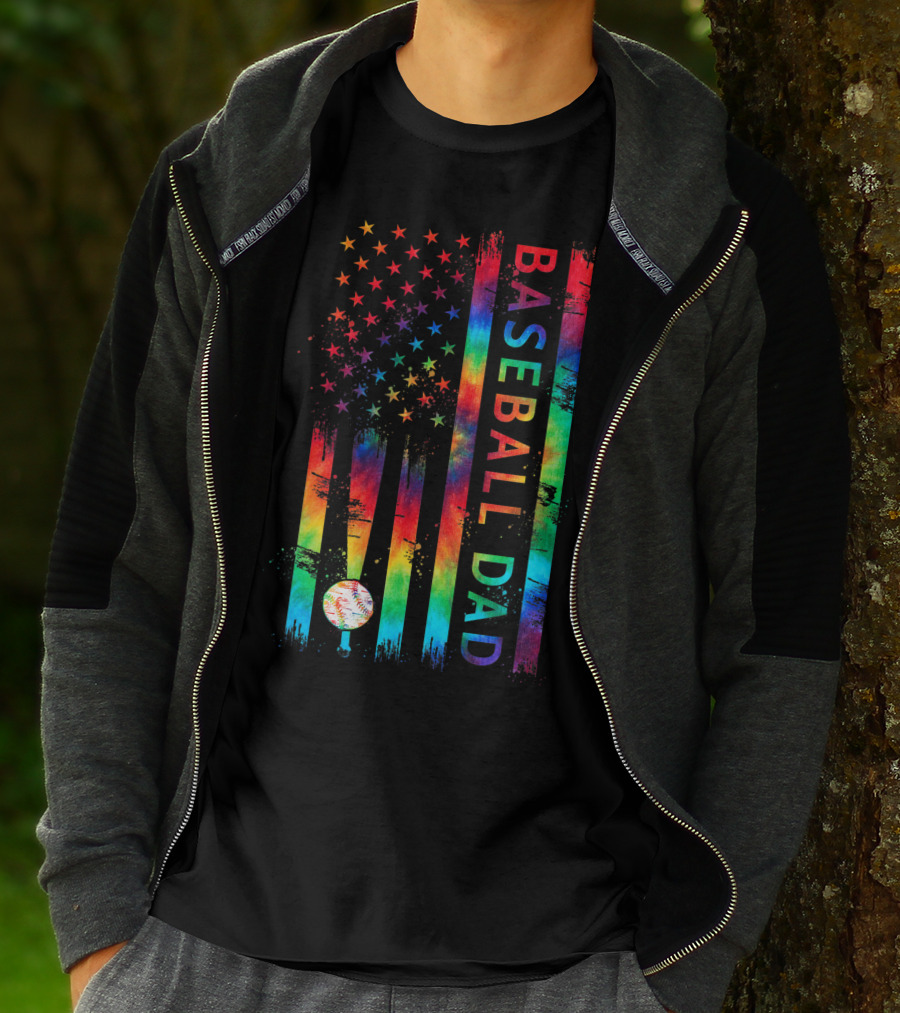 American Flag Tie Dye Baseball Dad Pride Team T-Shirt