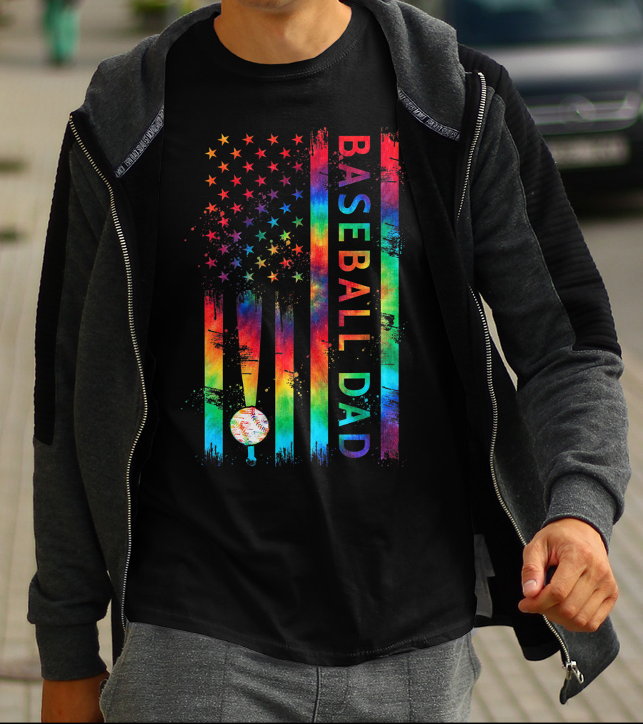 American Flag Tie Dye Baseball Dad Pride Team T-Shirt