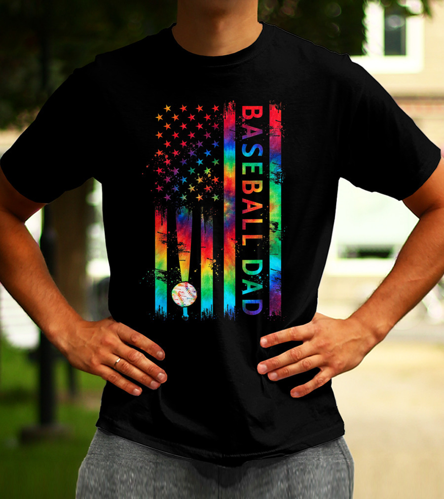 American Flag Tie Dye Baseball Dad Pride Team T-Shirt