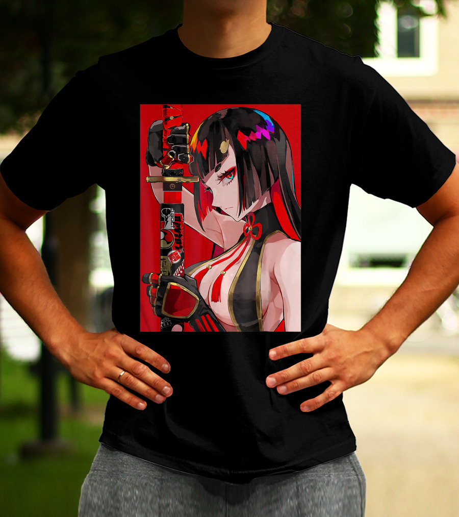 Anime Girl Japanese Aesthetic Katana Warrior Otaku T-Shirt