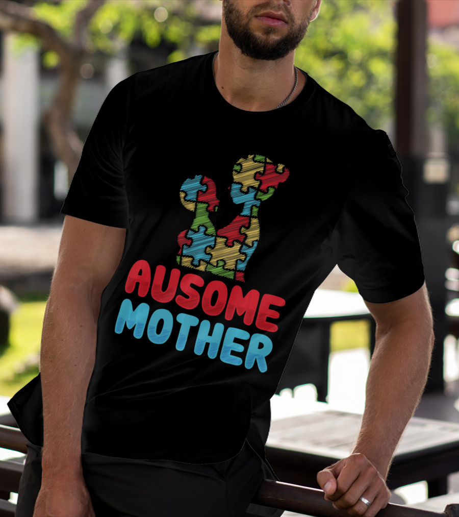 Ausome Mother Colorful Puzzle Piece Autism Awareness T-Shirt
