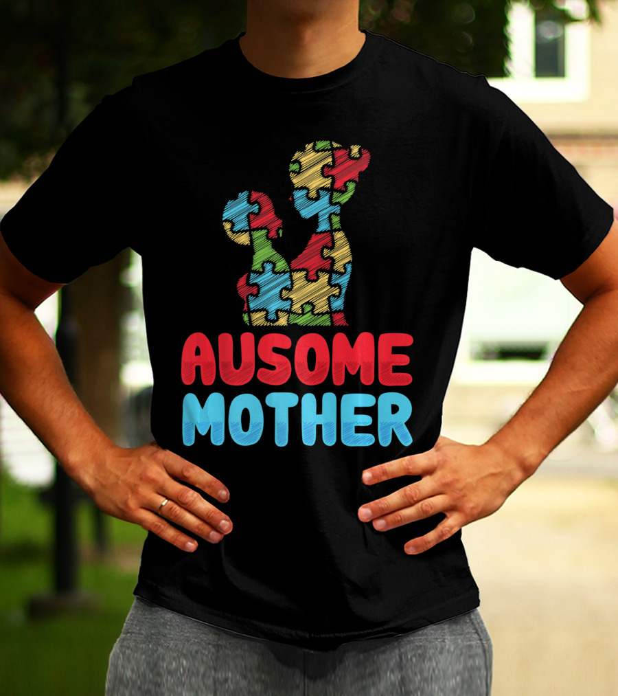 Ausome Mother Colorful Puzzle Piece Autism Awareness T-Shirt